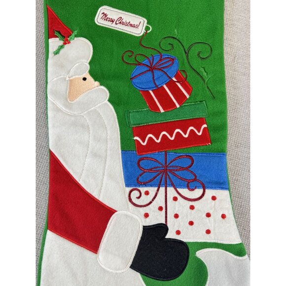 Jumbo Hobby Lobby Santa Merry Christmas Stocking 29" Let It Snow Green Felt - Picture 2 of 8